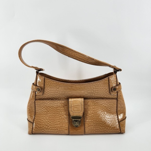 Liz Claiborne Handbags - Liz Claiborne Tan Croc Embossed Faux Leather Shoulder Bag‎ Purse